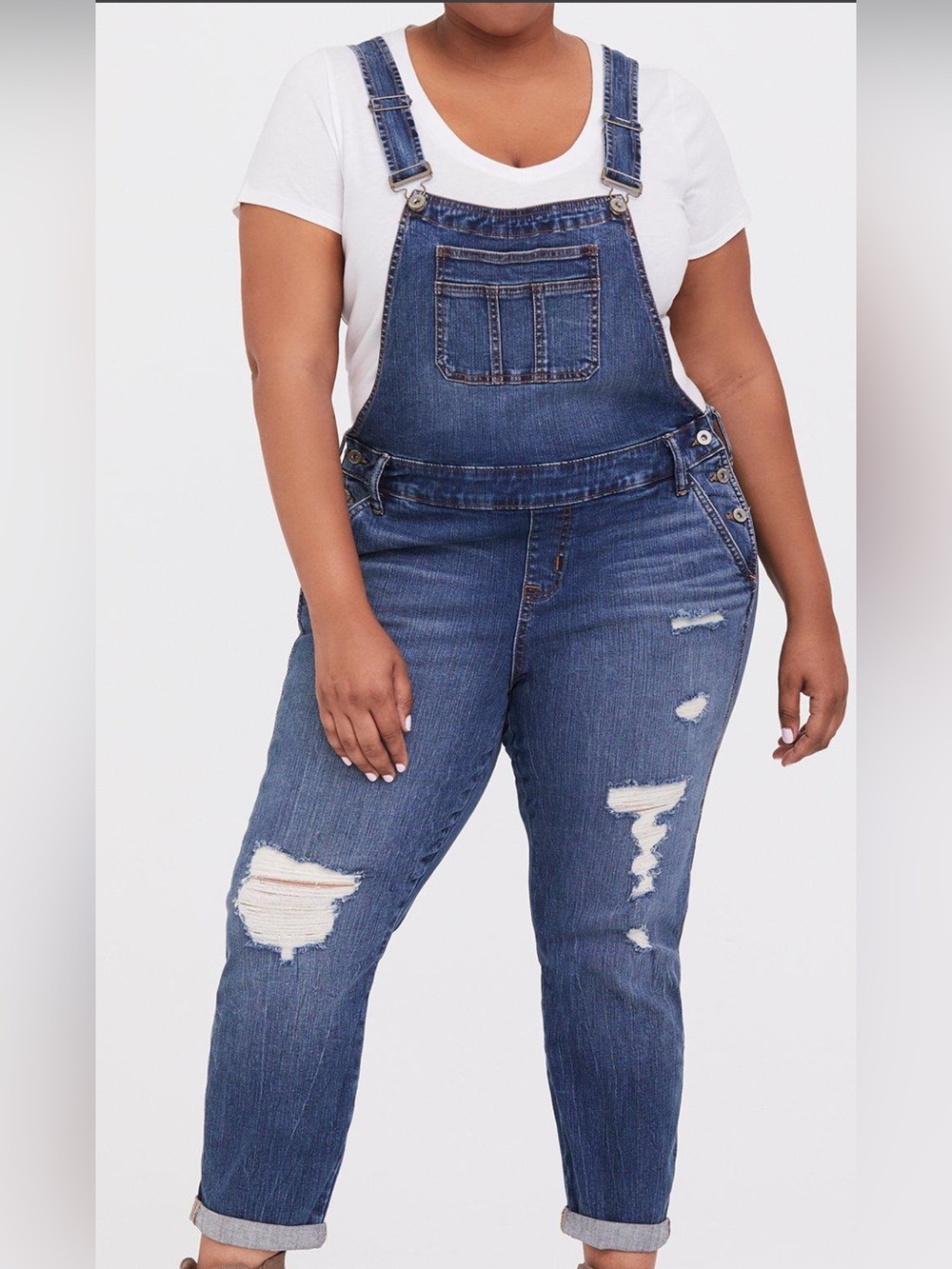 Torrid Distressed Dark Blue Denim Overalls